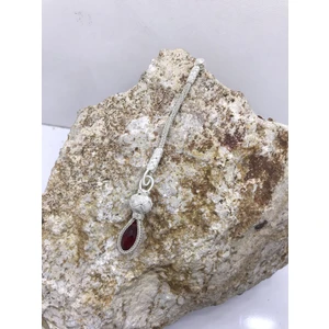 Kırmızı Taşlı Kısa Model Gümüş Tesbih Püskülü