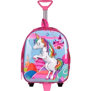 00028 Unicorn Kız Çocuk Çekçekli Anaokulu Sırt Çantası Pembe