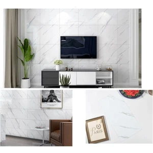Renkli Duvarlar Yapışkanlı Beyaz Mermer Desen 1 Adet 30X60 cm Duvar Döşeme Paneli