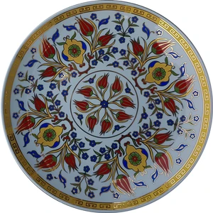 Armada Çini PRT 84 25 Cm Altın Yaldızlı iznik rumi Desenli Porselen Çini Tabak