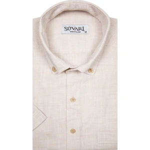 Bol Kesim Kısa Kollu Bej Erkek Gömlek