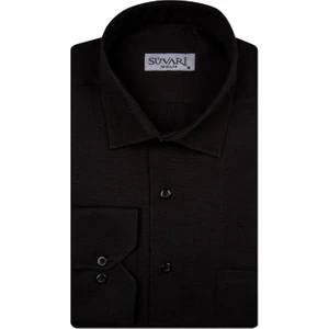 Bol Kesim Armür Desenli Siyah Erkek Gömlek