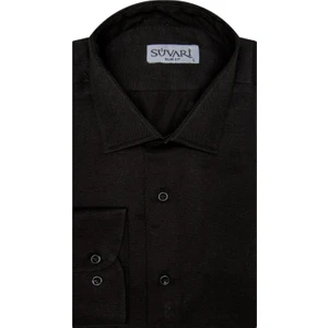 Slim Fit Armür Desenli Siyah Erkek Gömlek