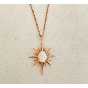 Gökdeniz 925 Opal Taşlı Kutup Yıldızı Gümüş Kolye