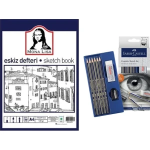 Mona Lisa A4 Eskiz Defteri + Faber-Castell Dereceli Kalem Seti