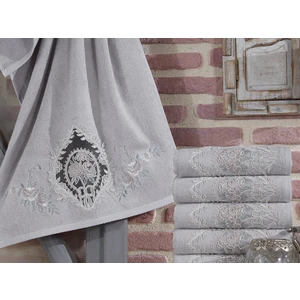 Çeyiz Diyarı Fransız Güpürlü Nakışlı Gonca Çeyizlik Bambu Havlu Gri