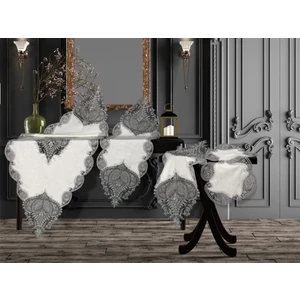 Çeyiz Diyarı Zambak Keten 5 Parça Salon Takımı Krem Gri