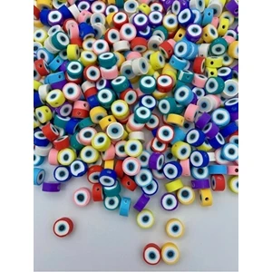 Kezban Tekstil 25 Adet 10MM Polimer Kil Fimo Karışık Renkli Nazar Boncuğu,göz Figür Boncuk,takı Yapımı