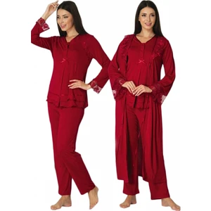 Hamile Çarşısı Effort 2424 Vişne Sabahlıklı Lohusa Pijama Takımı