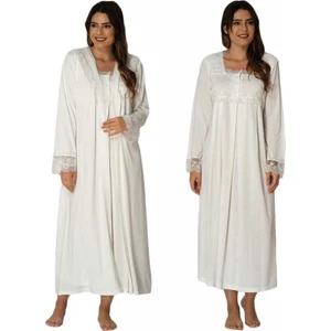 Hamile Çarşısı Effort Ekru Lohusa Uzun Kol Sabahlıklı Gecelik 2402