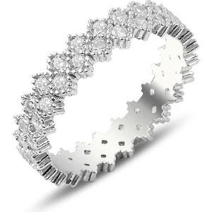 Söğütlü Silver Gümüş Çapraz Taşlı Çift Sıralı Tamtur Yüzük