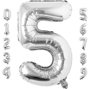 Patladı Gitti 5 Beş Rakam Gümüş Folyo Balon 34" Inc 76 cm