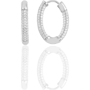 Söğütlü Silver Gümüş Rodyumlu Zirkon Taşlı Trend Oval Küpe