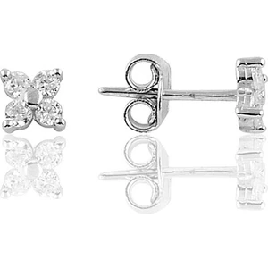 Söğütlü Silver Gümüş Rodyumlu Zirkon  Taşlı Mini Yonca Küpe