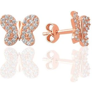 Söğütlü Silver Gümüş Rose Zirkon Taşlı Kelebek Küpe