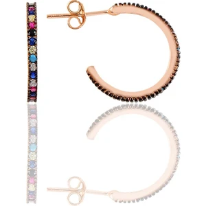 Söğütlü Silver Gümüş Rose Renkli Taşlı 19 mm Tamtur Halka Küpe