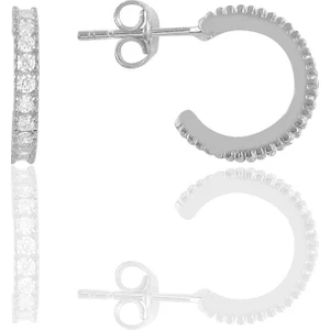 Söğütlü Silver Gümüş Rodyumlu Zirkon Taşlı  13 mm Tamtur Halka Küpe