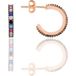 Söğütlü Silver Gümüş Rose Renkli Taşlı 13 mm Tamtur Halka Küpe