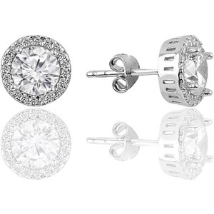 Söğütlü Silver Gümüş Zirkon Taşlı Yuvarlak Pırlanta Montürlü Gümüş Küpe