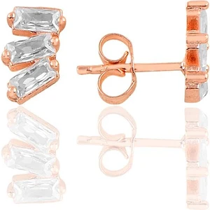 Söğütlü Silver Gümüş Rose Üç Baget Taşlı  Küpe