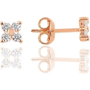 Söğütlü Silver Gümüş Rose Zirkon  Taşlı Mini Yonca Küpe