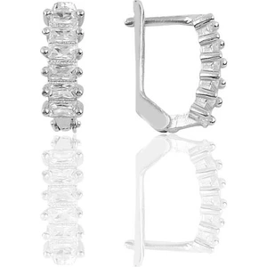 Söğütlü Silver Gümüş Baget Taşlı Rodyumlu J Küpe Modeli Küpe