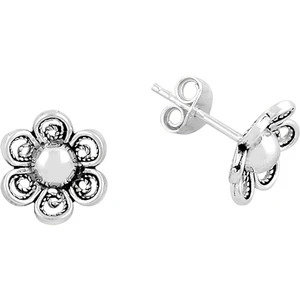 Söğütlü Silver Gümüş Oksitli Telkari Çiçek Modeli Küpe