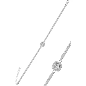 Söğütlü Silver Gümüş Zirkon Taşlı Pırlanta Montürlü Kare  Gümüş Bileklik