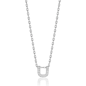 Söğütlü Silver Gümüş  Rodyumlu Üç Boyutlu Minimal U Gümüş Harf Kolye