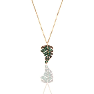 Söğütlü Silver Gümüş Rose Yeşil Taşlı Yaprak Kolye