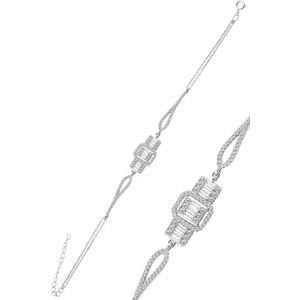 Söğütlü Silver Gümüş Rodyumlu Zirkon Baget Taşlı Bileklik.