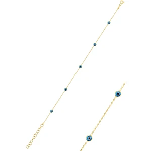 Söğütlü Silver 925 Ayar Gümüş, Altın Yaldızlı Cam Nazar Gözlü Kadın Halhal – Zarif ve Şık Takı Aksesuarı