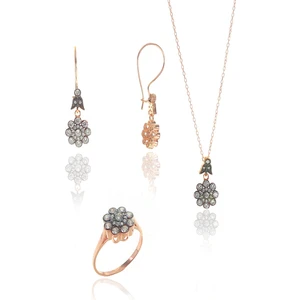 Söğütlü Silver Gümüş Rose Zirkon Taşlı Elmas Montürlü Çiçek Modeli Set