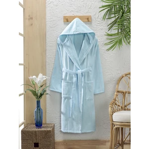 Pamuklu Kadife Kapüşonlu Unisex Mint Bornoz-Lara Mint Kapşonlu Bornoz