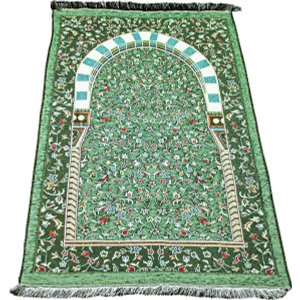 Yeşil İpek Mescidi Nebevi Ravza Motifli Seccade Yeşil
