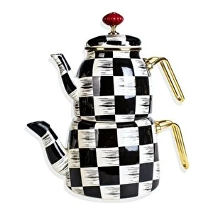 Sembol Emaye Damalı Çaydanlık Seti