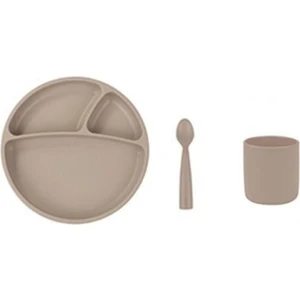 Vakum Tabanlı Silikon Tabak Silikon Bardak Nam Nam Kaşık  Buble Beige