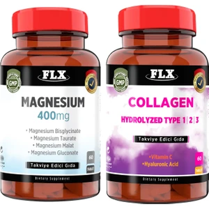Flx Collagen Tip-1 Tip-2 Tip-3 Hyoluronic Asit Vitamin C 60 Tablet & Magnezyum Magnesium Elementleri Complex 400 Mg 60 Tablet