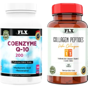 Flx Coenzyme Koenzim Q-10 200 Mg Hyaluronik Asit Resveratrol 180 Tablet &  Balık Kollajeni Tip 1-3 Collagen 60 Tablet