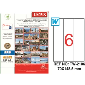 Lazer Etiket 100 Yaprak Laser-Copy-Inkjet 70X148.5 TW-2106