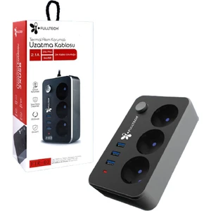 Termal Akım Korumalı Isıya Karşı Dayanıklı 3'lü Priz Kablo Uzunluğu 2mt 3xusb
