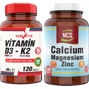 Calcium Magnesium Çinko D K Kalsiyum Vitamin & Nevfix Vitamin D3-K2 120 Tablet