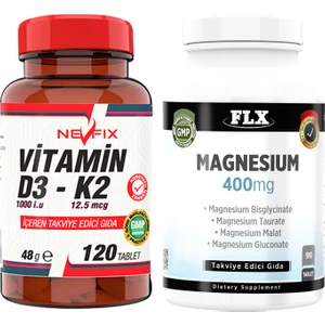 Magnesium Bisglisinat Malat Taurat Glukonat & Nevfix Vitamin D3-K2 120 Tablet