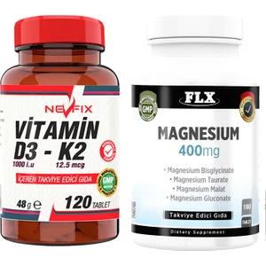 Magnesium Bisglisinat Malat Taurat Glukonat 180 Tablet & Nevfix Vitamin D3-K2 120 Tablet
