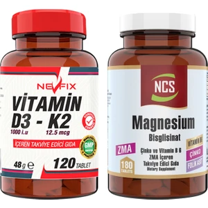 Ncs Zma Magnesium Bisglisinat Vitamin B6 Folik Asit 180 Tablet & Nevfix Vitamin D3-K2 120 Tablet
