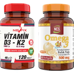 Omega 3 Portakal Aromalı Çocuklar Için Balık Yağı 102 Softgel & Nevfix Vitamin D3-K2 120 Tablet
