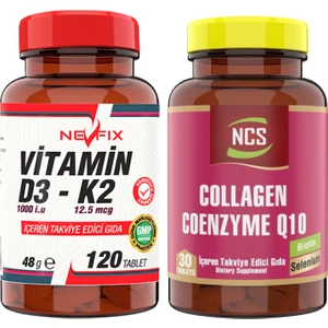 Collagen Coenzyme Q10 Biotin Zinc Selenium 30 Tablet & Nevfix Vitamin D3-K2 120 Tablet