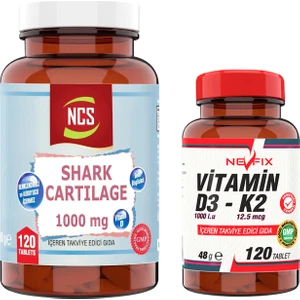 Shark Cartilage Demir Vitamin D3 1000 Mg 120 Tablet & Nevfix Vitamin D3-K2 120 Tablet