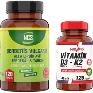Berberis Vulgaris Alfa Lipoik Asit Tarçın Zerdeçal 120 Tablet & Nevfix Vitamin D3-K2 120 Tablet