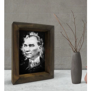 Bk Gift Atatürk Tasarımlı Dekoratif Doğal Masif Ahşap Çerçeve 15 x 20 Cm-14